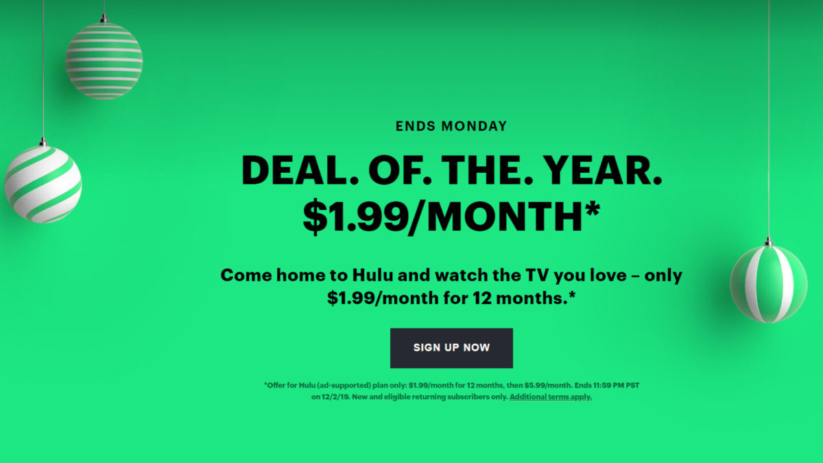 $1.99 Hulu Black Friday Deal