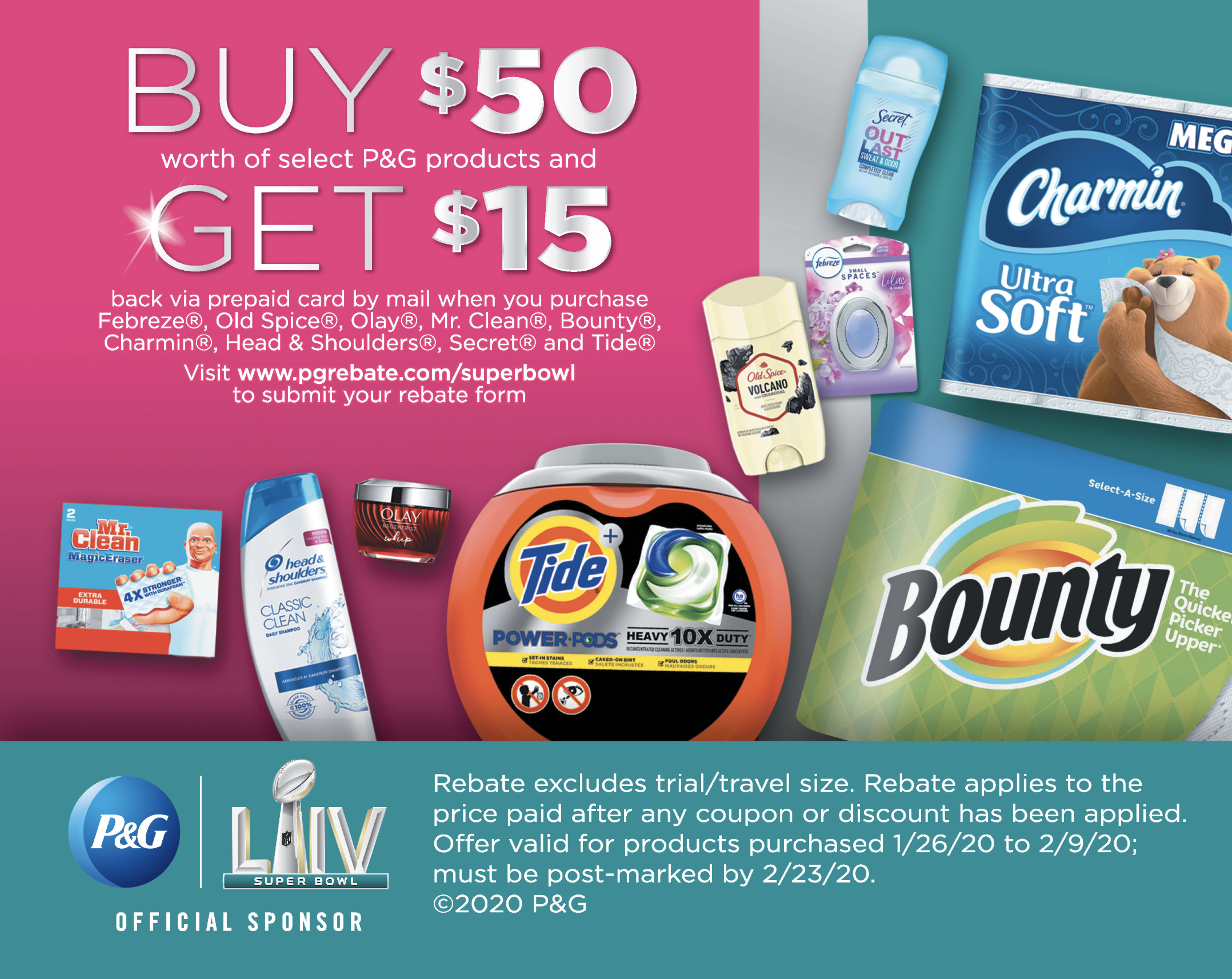 P&G Rebate Offer - Get $15 VISA Gift Card with $50 P&G Purchase